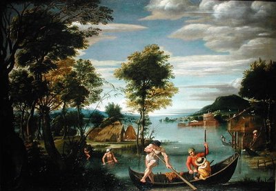 舟のある風景（油彩・キャンバス 作： Domenichino
