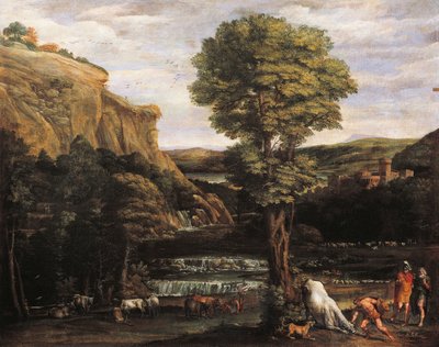 雄牛に変わったアケロースと戦うヘラクレスのいる風景 作： Domenichino (1581 1641)