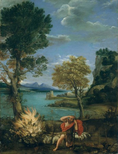 モーセと燃える茂みのある風景 作： Domenichino