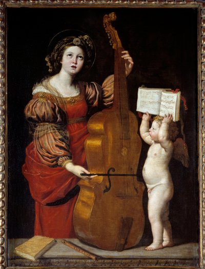 天使が楽譜を持っている聖セシル。ドミニコ・ザンピエリ（1581-1641） Ec.Ital. 作： Domenichino