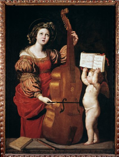 天使が楽譜を持っている聖セシリア（油彩・キャンバス 作： Domenichino