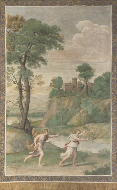 1617〜1618年にヴィラアルドブランディーニからダフネフレスコを追うアポロ 作： Domenichino