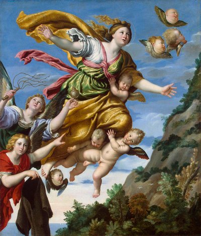 天に上げられたマグダラのマリア」、1620 年頃。 作： Domenichino