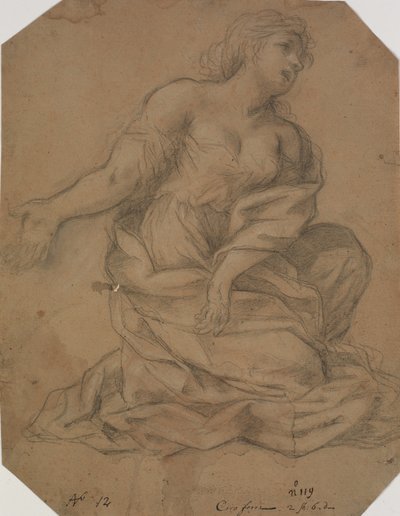 半身の天使で頭が女性のプッティ。 受胎告知の勉強 作： Domenichino