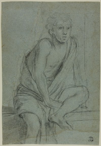 着席する若者: 聖アンデレの鞭打ちのための習作 作： Domenichino