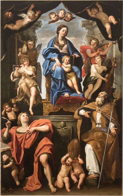 聖ペトロニウスと福音伝道者ヨハネと一緒の聖母子、1625-1629年。 作： Domenichino