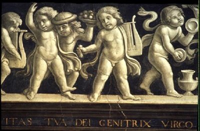 聖母の誕生」のケルブのフリーズ（フレスコ画）（60456のディテール 作： Domenico Ghirlandaio