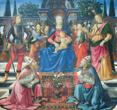 マドンナとチャイルド、大天使たち、聖なる司教ユストスとゼノビウスと 作： Domenico (1449 94) Ghirlandaio
