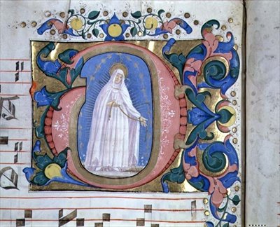 ミサール 540 聖なる帯の聖母を描いたヒストリカルイニシャル「G」（ベラム製） 作： Domenico Ghirlandaio