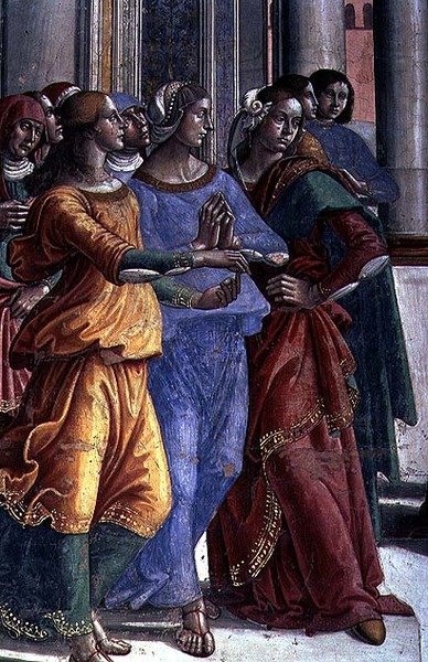 神殿の聖母マリア」（フレスコ画）からの「見物人」（詳細） 作： Domenico Ghirlandaio