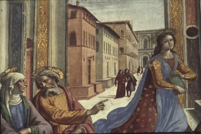 神殿の聖母マリア」（フレスコ画）（詳細） 作： Domenico Ghirlandaio