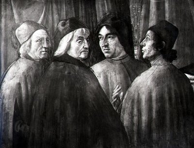 神殿のザカリア、男性グループのディテール 作： Domenico Ghirlandaio