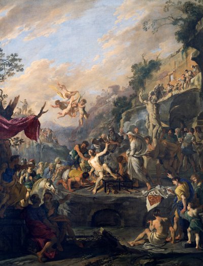 聖ローレンスの殉教」ドメニコ・ガルジウロ（ミッコ・スパダーロ）（1609年または1610年～1675年頃）、イタリア 作： Domenico Gargiulo