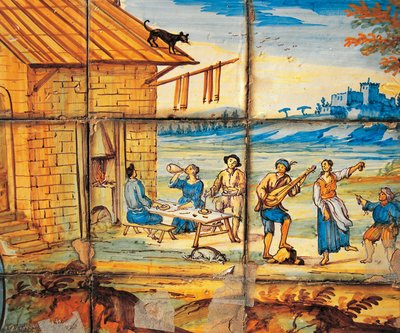 プアクラレスの回廊のマジョリカ装飾の詳細 作： Domenico Antonio Vaccaro