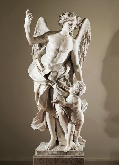 守護天使、約1724年、ドメニコ・アントニオ・ヴァッカロ（1678-1745）作、大理石の彫像、高さ190cm、サン・パオロ・マッジョーレ大聖堂の反サクリスティ、イタリア、カンパニア州ナポリ 作： Domenico Antonio Vaccaro