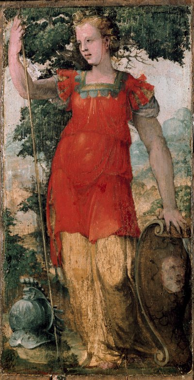 ミネルバと思われる女性キャラクター。ドメニコ・ベッカフミ（1486-1551）の作品。 作： Domenico Beccafumi