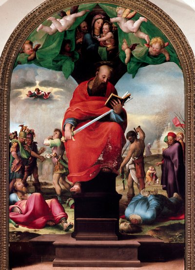 玉座に座る聖パウロの表現 ドメニコ・ベッカフミ（1486-1551）の絵画 1515年 約 Sun.2.3x1.5 m Siena, museo dell