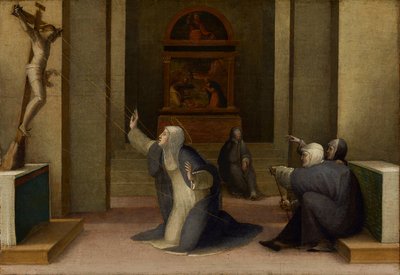 スティグマタを受け取るシエナの聖カタリナ、c.1513-15（パネルに油と金箔） 作： Domenico Beccafumi