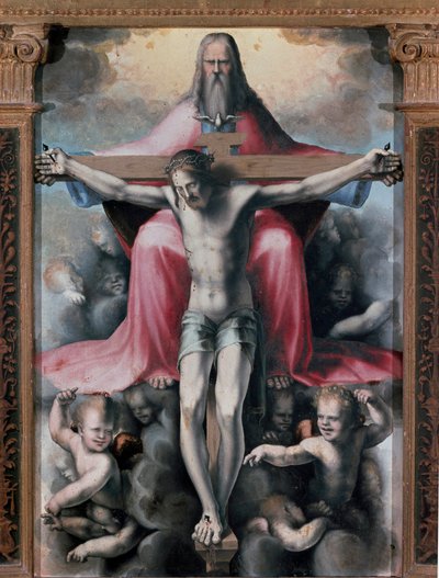 三位一体のトリプティク、詳細中央パネル：三位一体。ドメニコ・ベッカフミ（1486-1551）の絵画 作： Domenico Beccafumi