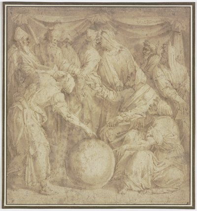 地球儀を囲んで集まった10人の哲学者たち 作： Domenico Beccafumi