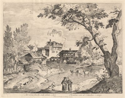 旅行者がいる川沿いの素朴な村 作： Domenico Bernardo Zilotti