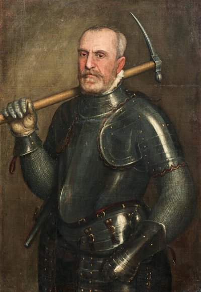 つるはしを持つジュリオ・サヴォルグナン1510-1595年の肖像 1565年頃 作： Domenico Brusasorzi