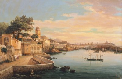 Pasquale Domenico Cambiaso (1811-1894)、イタリアのドーリア・パンフィーリ宮殿の庭園からのジェノバの眺め 作： Domenico Cambiaso