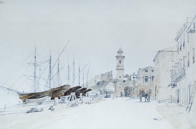 Näkymä aseista Taggiassa, noin 1860, kirjoittanut Pasquale Domenico Cambiaso (1811-1894), Italia Kynä ja akvarelli. 作： Domenico Cambiaso