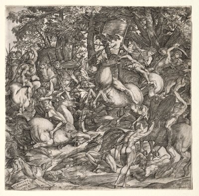 裸の男の戦い、1517年。 作： Domenico Campagnola