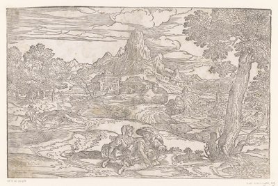 ハーディガーディのあるカップルのいる風景 作： Domenico Campagnola