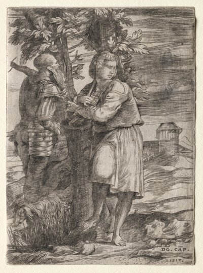 羊飼いと旧戦士、1517年。 作： Domenico Campagnola