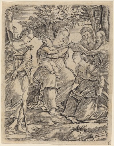 聖人と聖母子 作： Domenico Campagnola
