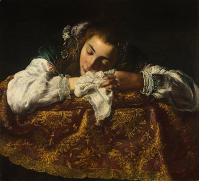 眠っている少女 - ドメニコ・フェッティー（1588/90-1623）の絵画 - 1621-1622 - 油彩・キャンバス - 67,5x74 - Szepmuveszeti Muzeum, Budapest 作： Domenico Fetti or Feti