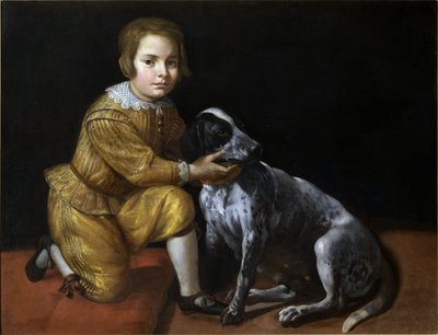 犬を連れた少年の肖像画。 作： Domenico Fiasella