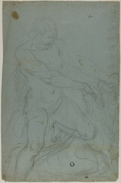 サムソンとライオン (直訳); 右腕を伸ばした聖母マリア (裏面) 作： Domenico Fiasella