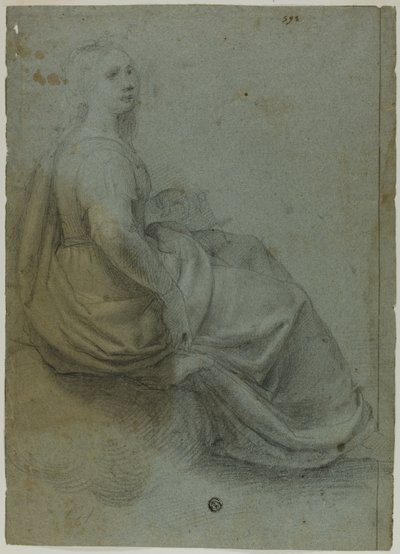 座っている横顔の女性、右へ 作： Domenico Fiasella