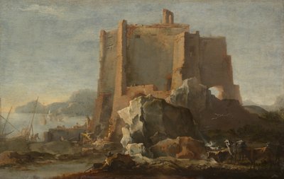 岩と要塞のある風景、c。 164050。 作： Domenico Gargiulo