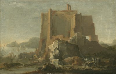 岩と要塞のある風景、1640〜50年頃 作： Domenico Gargiulo