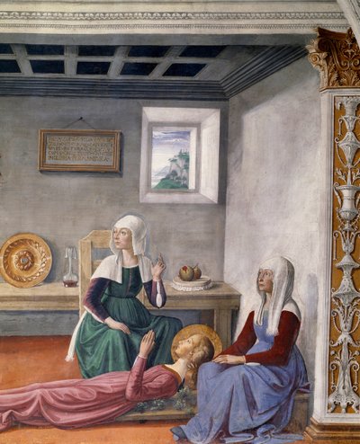 聖グレゴリウス大王による聖フィナへの死の告知、詳細（フレスコ画 作： Domenico Ghirlandaio