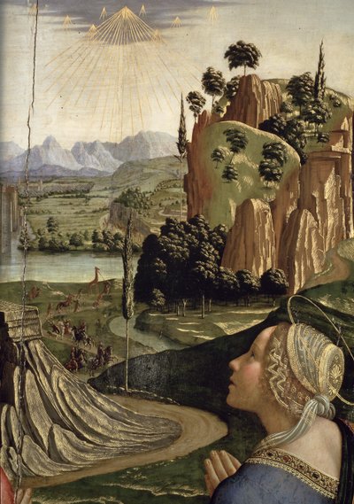 聖人のいる栄光のキリスト、風景の詳細、85137の1492パネルの詳細 作： Domenico Ghirlandaio