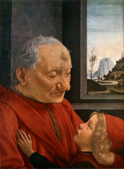 イタリア語：Ritratto di vecchio con nipote 老人と孫 作： ドメニコ・ギルランダイオ