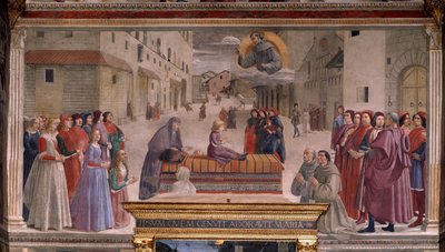 聖フランシスコによる少年の復活（フレスコ画 作： Domenico Ghirlandaio