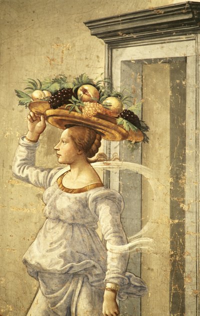 フルーツを運ぶ女性、洗礼者聖ヨハネの誕生 作： Domenico Ghirlandaio