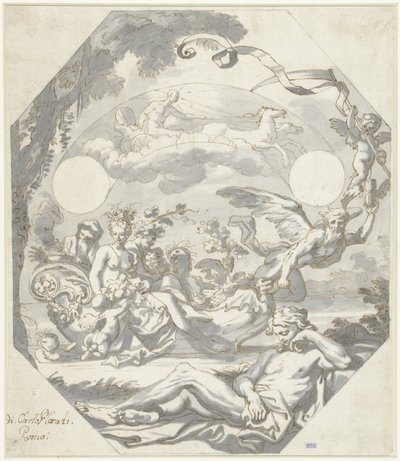 神話のアレゴリーを備えた文字盤のデザイン 作： Domenico I Piola (attributed to)
