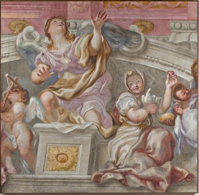 ヴィルトゥのグループ：信仰、神への欲望、誠実さ、カリタ、1683-84 作： Domenico I Piola