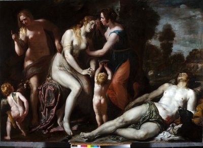 アドニスの死（キャンバスに油彩） 作： Domenico Il Sarzana Fiasella