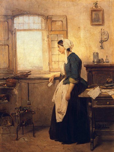 ドメニコ・インドゥーノ（1815-1878）の「手紙」、油彩・キャンバス 作： Domenico Induno
