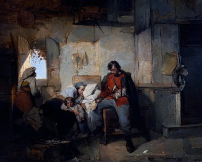 負傷した兵士の帰還》1854年頃、ドメニコ・インドゥーノ（1815-1878）作、油彩・カンヴァス、42x53cm、イタリア 作： Domenico Induno