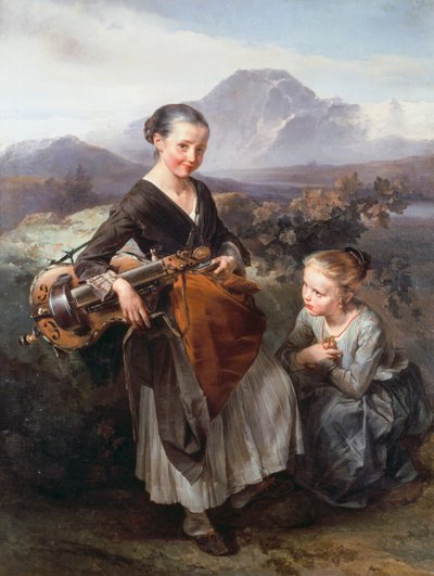 ハーディ・ガーディを弾く女性」ドメニコ・インドゥーノ（1815-1878）作 油彩・キャンバス 作： Domenico Induno