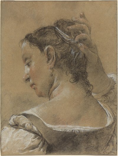 髪を直す若い女性 作： Domenico Maggiotto